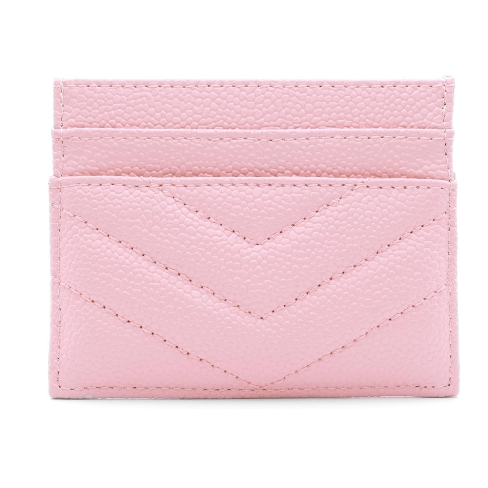 NWT BETTER LEATHER Quilted Chevron Light Pink Card Holder Compact Wallet